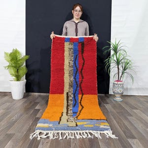 Colorful Runner Rug - Moroccan Runner Rug - Pink Runner Rug - Hallway Runner Morrocan - Soft Wool Runner - Berber Runne Red