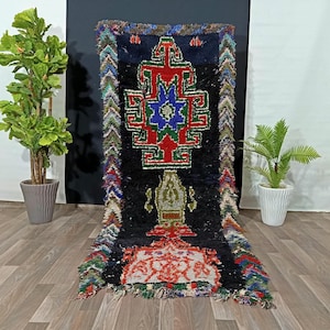 Black Boujaad Runner Rug ,Vintage Moroccan Rug, Berber Black Area Rug, Living Room Rug, Handmade Decor Rug ,Moroccan Carpet,Boho Home Decor.
