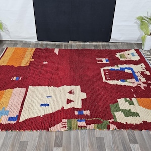 Beni ourain Red rug, Moroccan rug, Berber carpet, Red Wool rug, Handmade rug, Red Beni ourain style, Red Area rug, Tapis berbere, Teppich