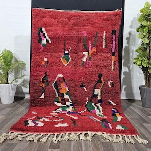 Custom Moroccan RED Rug , Fabulous Boujad Rug, Authentic Moroccan Rug, Azilal Rug, Abstract Carpet,Handmade Moroccan Rug,Custom Bohemian rug