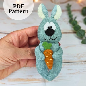 Felt Bunny PDF Pattern with Carrot – Autumn Harvest Sewing Tutorial, Cute Plush Toy for Fall Décor, Thanksgiving & Photoshoots