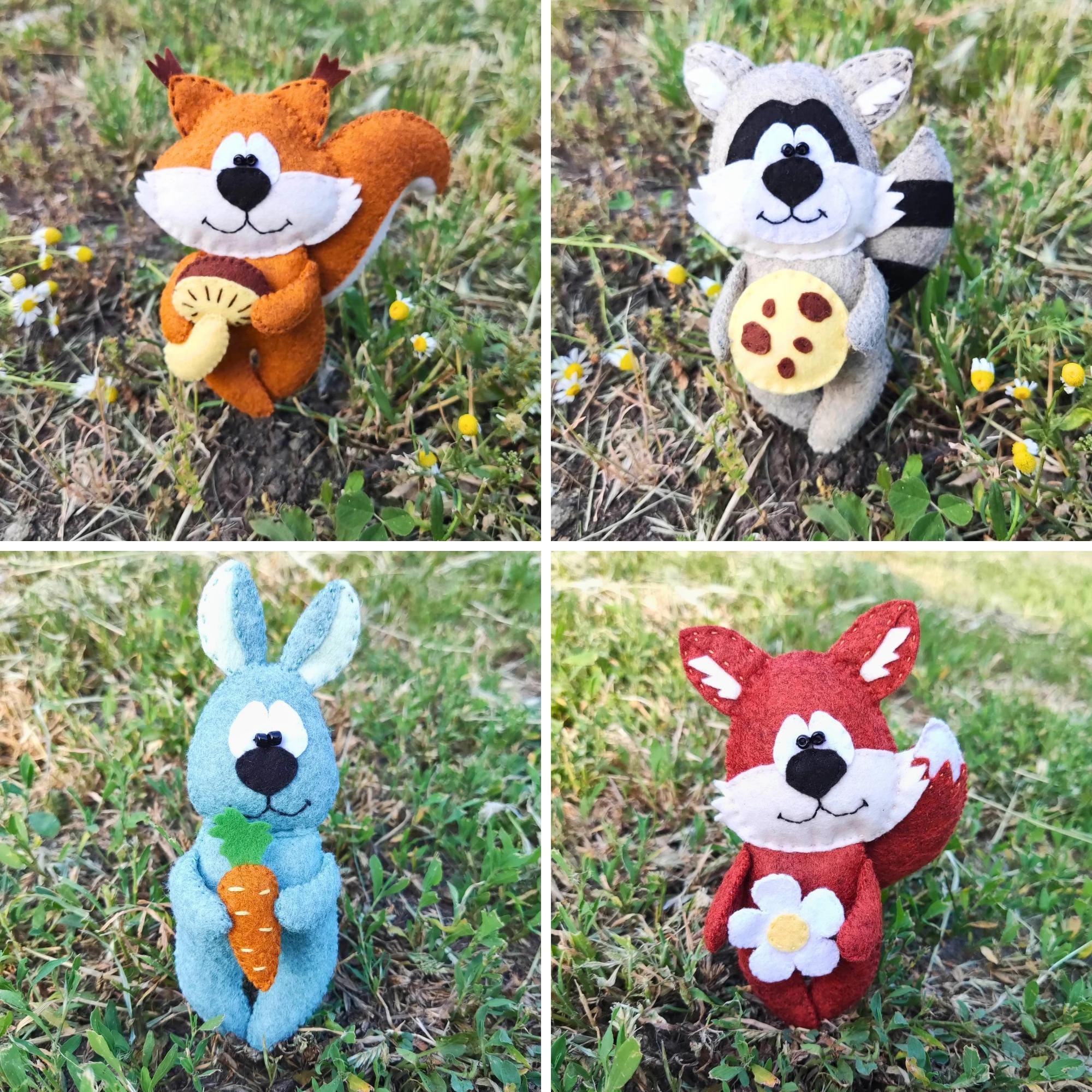 Felt Animal Sewing Pattern Set – Fox, Raccoon, Bunny & Squirrel PDF ...