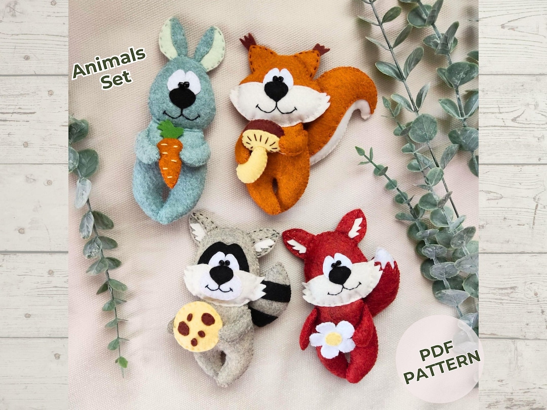 Felt Animal Sewing Pattern Set – Fox, Raccoon, Bunny & Squirrel PDF ...