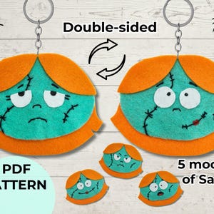 Halloween Sally Keychain Felt Pattern  5 Moods | Reversible or Single-Sided | PDF Sewing Template for Spooky DIY Gift