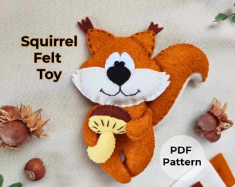 Felt Squirrel Sewing Pattern PDF – Woodland Animal Soft Toy Template – DIY Hand-Sewn Plush – Easy Tutorial for Kids & Beginners