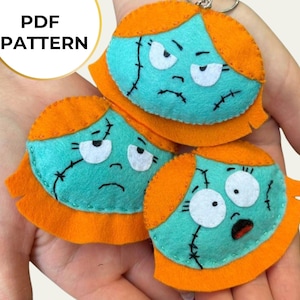 Halloween Sally Felt Keychain Pattern  5 Faces | Single or Double Sided | Spooky PDF Sewing Template DIY Gift