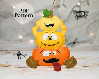 Felt Pumpkins Pattern PDF – Halloween Felt Decor, Fall Sewing Project, Cute Jack O’Lantern Plush, DIY Autumn Craft Tutorial (5.5")
