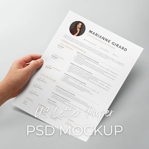 US Letter Paper Mockup in Hand: Resume, Worksheet, Checklist (PSD Smart Object)