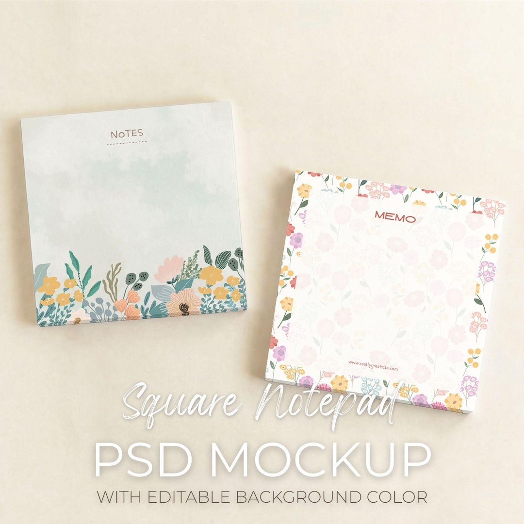 Square Notepad Set Mockup, 2 Paper Pad Mock Up, Stationary Collection ...