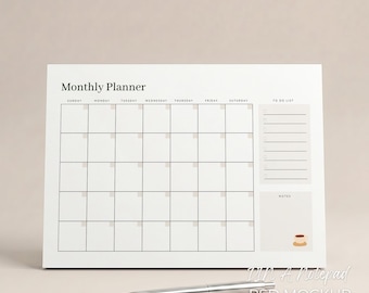 DIN A4 Notizblock Mockup, Landschaftsblock Mockup, Papier Mockup, Schreibtisch Planer Vorderseite (PSD Smart Objekt)