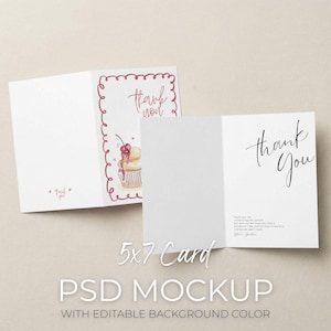 5x7 Folded Card Mockup, Invitaiton cover, Inside Page Mock up, Front & Back Mock-up Template, Two Side Printable Display (PSD Smart Object)