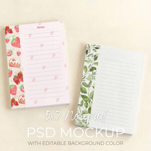 5x7 Notepad Set Mockup, 2 Paper Pad Mock up, Stationary Collection Mock-up Template, Verical Planner Flat Lay Showcase  (PSD Smart Object)