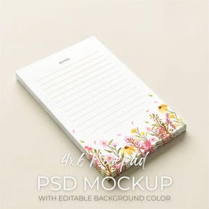Maqueta de bloc de notas de 4x6, maqueta de planificador vertical, plantilla de bloc de notas, visualización de perspectiva de notas personalizada (objeto inteligente PSD)