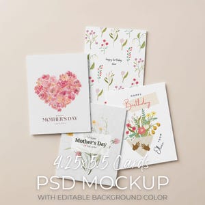 May include: A collection of greeting cards with floral designs and text. One card features a heart made of pink roses with "Happy Mother's Day". Another says "Happy Birthday". The cards are 4.25 x 5.5 inches.