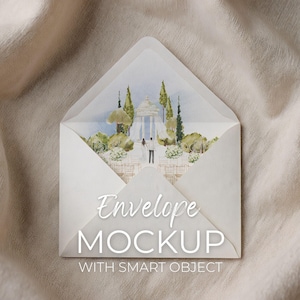 Mockup med kuvertinlägg, mockup med euroflik, mockup med bröllopsbrevpapper, mockup med minimalistiskt kuvertinlägg, platt lay, PSD smart objekt