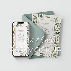Card and phone mockup card and device mock up iphone and card mock-up digital invitation mockup evite mockup Invite and smartphone mockup
