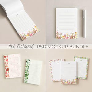 May include: A selection of 10 x 15 cm notepads with floral patterns. The notepads have lined pages and decorative floral borders. One notepad is open, and a white pen is included. The word "Notes" is visible on the notepads.