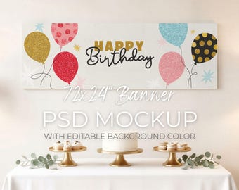 Maqueta de pancarta de 6×2 pies, 72x24": Fiesta de cumpleaños, Baby Shower (Objeto inteligente PSD)