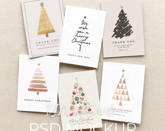 A6 Card Mockup, 6 Greeting Cards Mock up, Postcard Collection Mock-up Template, A5 Printable Display Flat Lay Showcase (PSD Smart Object)