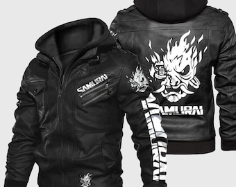 Custom Cyber punk Black 2077 Samurai Jacket | Handmade Biker Leather Cosplay Coat | Genuine Leather Gaming Jacket for Men