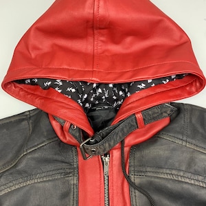 Red Hood Leather Jacket Arkham City Cosplay – Jason Todd Biker Hooded Jacket – Gaming Costume, Halloween Outfit, Gift for Gamers