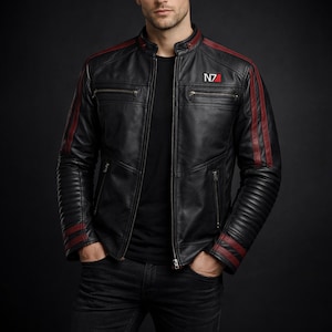 Kurtka skórzana Mass Effect N7 | Unisexowy kostium cosplay inspirowany Dowódcą | Kurtka Shepard Gaming | Prezent na Halloween