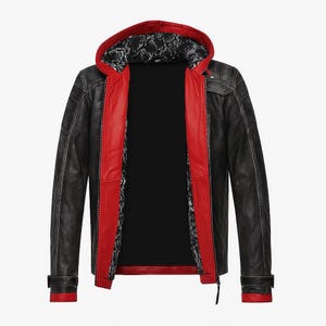 Red Hood Leather Jacket Arkham City Cosplay – Jason Todd Biker Hooded Jacket – Gaming Costume, Halloween Outfit, Gift for Gamers