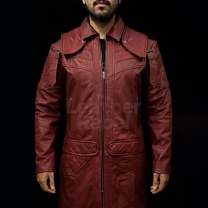 Abrigo de cuero granate DMC Dante / Cosplay de Devil May Cry 5