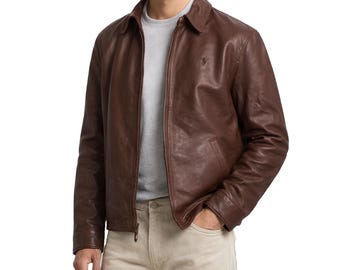 Custom Polo Inspired Ralph Brown Leather Jacket, Mens Classic Lawren Vintage Style Coat, Premium Fashion Outerwear