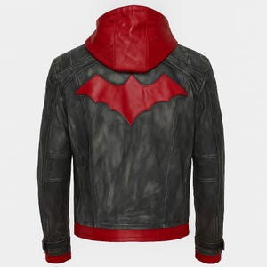 Red Hood Leather Jacket Arkham City Cosplay – Jason Todd Biker Hooded Jacket – Gaming Costume, Halloween Outfit, Gift for Gamers