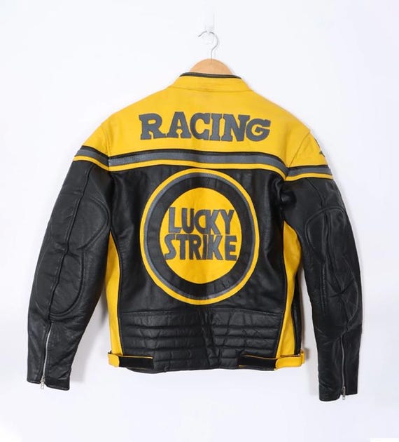 Lucky Leather Jacket: Racing Strike Yellow Moto Biker Jacket
