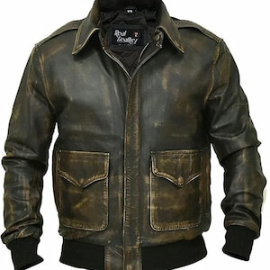 Men&#39;s Distressed Brown Leather Bomber Jacket: Vintage A-2 Aviator Flight Jacket