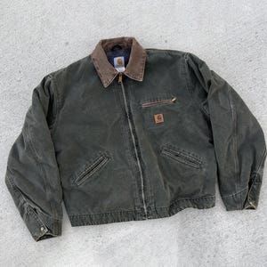 J97 Carhart Detroit Moss Green Jacka, Retro Style Unisex Canvas Arbetsjacka