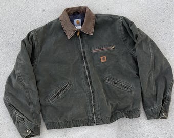 J97 Carhart Detroit Moss Green Jacket, Retro Style Unisex Canvas Workwear Jacket