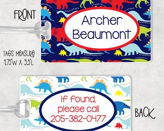 School Backpack Tag, Luggage tag, Diaper Bag, Kids backpack tag, Back to school, School bag tag, ID bag tag, boy bag tag, Dinosaur Bag Tag