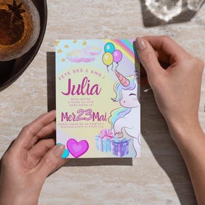 Invitation anniversaire personnalisable thème licorne idéale pour les enfants