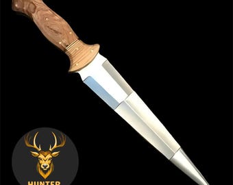 Full Tang Custom Handgefertigter D2 Stahl Double-Edged Style Survival, Camping, Jagdmesser mit Griff aus Olivenholz | Messer-Werkzeug für Naturburschen