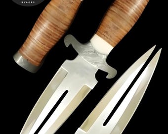 Rat-Tail Custom handgefertigte D2 Werkzeugstahl Survival, Camping, Jagdmesser mit gestapeltem Ledergriff | Messer für Naturburschen | Geschenk für Ihn
