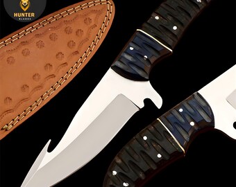 Full Tang Custom Handmade D2 Tool Steel Gut Hook Skinning Knife, Hunting, Bushcraft Knife | Outdoor Camping Knife Tool | Outdoorsmen Knife