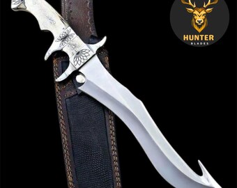 Full Tang Custom Handmade D2 Tool Steel Gut Hook Bowie Knife with Bone Handle | Camping, survival, Hunting Knife | Knife for Outdoorsmen
