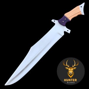 Full Tang Custom Handmade D2 Stahl Großes Bowie Style Messer mit Holzgriff | Camping, Überleben, Jagd-Messer | Messer für Naturburschen