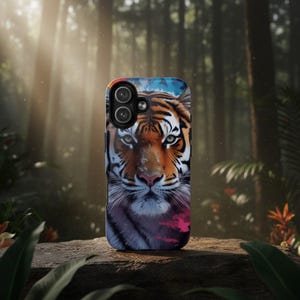 Tiger Face Tough Phone Case for iPhone 17 16 15 | Dark Jungle Wildlife Art and Bold Tattoo Streetwear Aesthetic