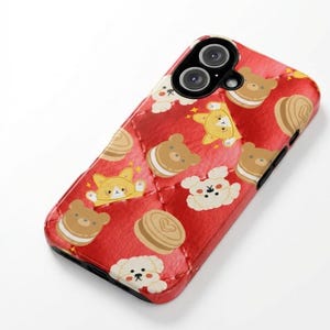 Funda de teléfono Kawaii Corgi y Caniche para iPhone 17, 16, 15, Samsung y Google / Patrón de postre macarrón con dulce amor de cachorro