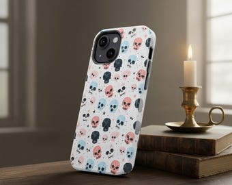 Etui na telefon z czaszką w stylu gotyckim w pastelowym kolorze do iPhone'a 16 i Samsunga | Przerażający, uroczy wzór kawaii i upiorna, miękka, grunge'owa estetyka