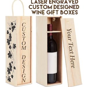 Custom Designed Wine Bottle Gift Box, Paulownia Wood Wine Box, Personalized Wine Gift Box, Custom Wine Box, Wine Gift, custom laser engraved