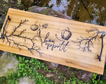 11"x26" Serving Board, Cutting Board, Lichtenberg Burned, Fractal Burned, Resin Filled, Serving Platter, Cheese Board, Charcuterie Board
