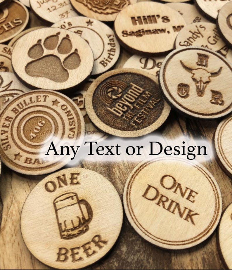 Custom Laser Engraved Drink Tokens, Promotion Tokens, Wood Tokens ...