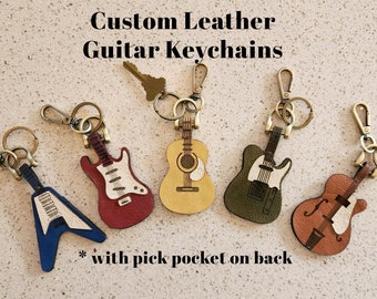 Custom Leather Guitar Key Fob, Guitar Gift, Keychain, Leather Key Fob, Music Gift, Personalized Music Gift, Guitar Gift, Custom Guitar