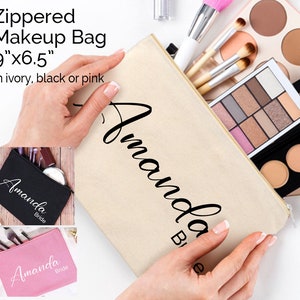 Personalized Zippered Cosmetic Bag, Bridesmaids Gift, Personalized Bags, Personalized Gift Bags, Logo Makeup Bags, Personalized Makeup Bag