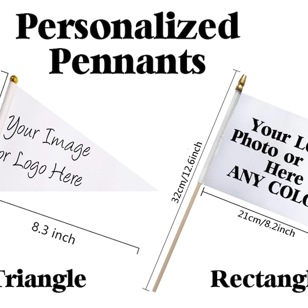 Lot of 10 Personalized White Pennants, Pennant decor, Pennant Display, Custom Pennants, printed pennants, personalized stick pennants